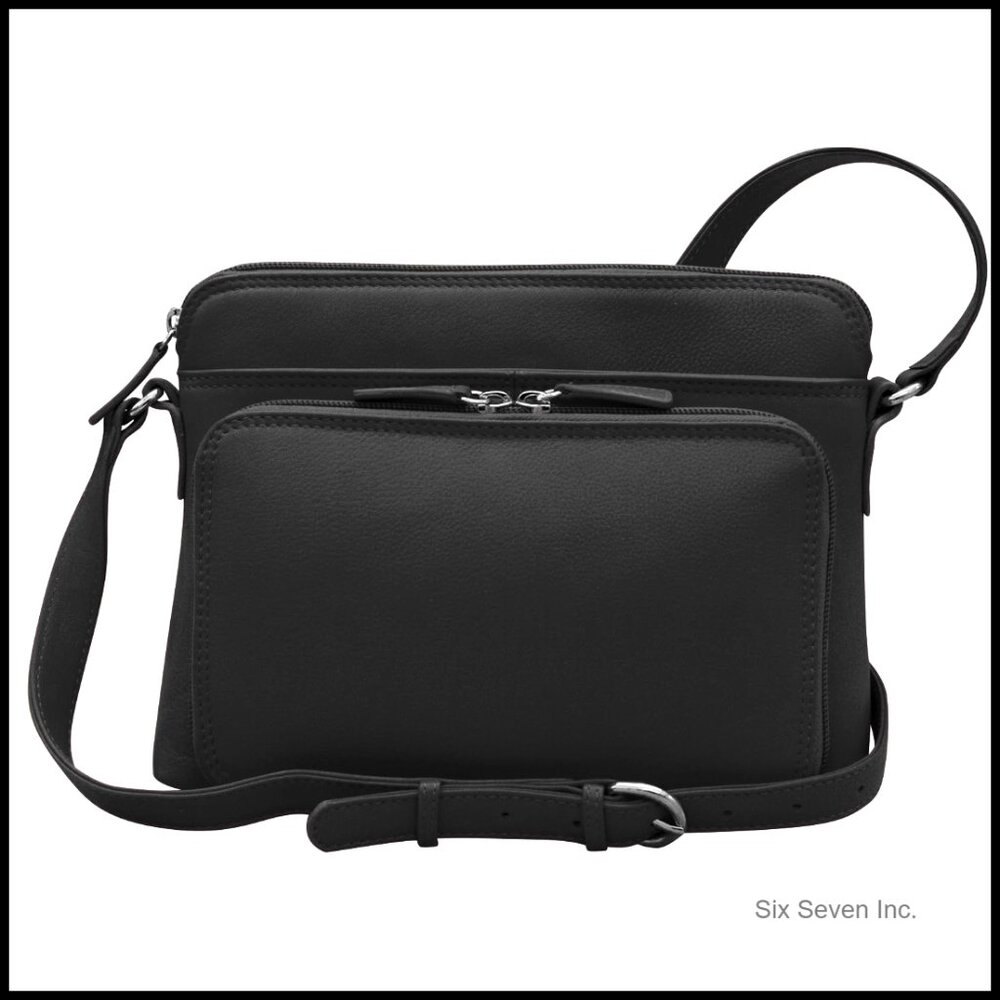 Genuine Leather Crossbody Bag Rfid Blocking Adjustable Strap Multiple